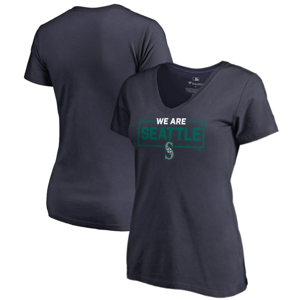 Seattle Mariners Women's We Are Icon V-Neck T-Shirt - Navy - MLB Lifestyle