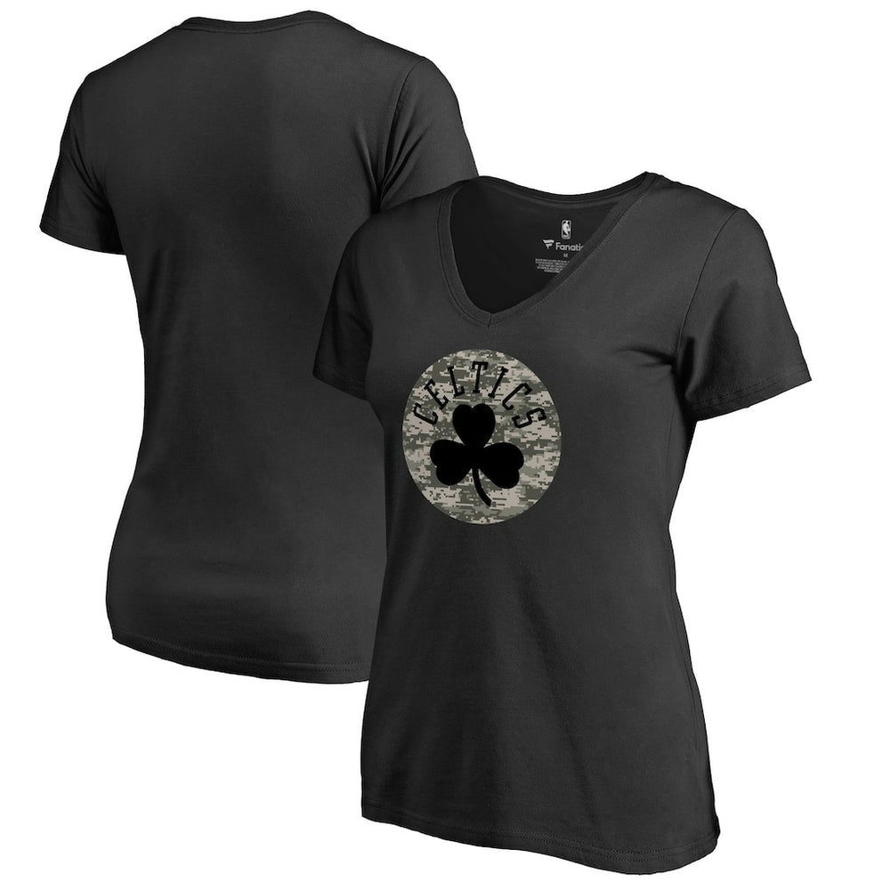 Boston Celtics Women's Cloak Camo V-Neck T-Shirt Black