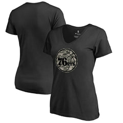Philadelphia 76ers Women's Cloak Camo V-Neck T-Shirt Black