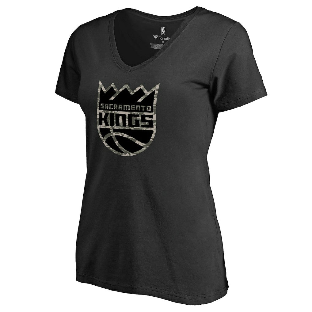 Sacramento Kings Women's Cloak Camo V-Neck T-Shirt Black