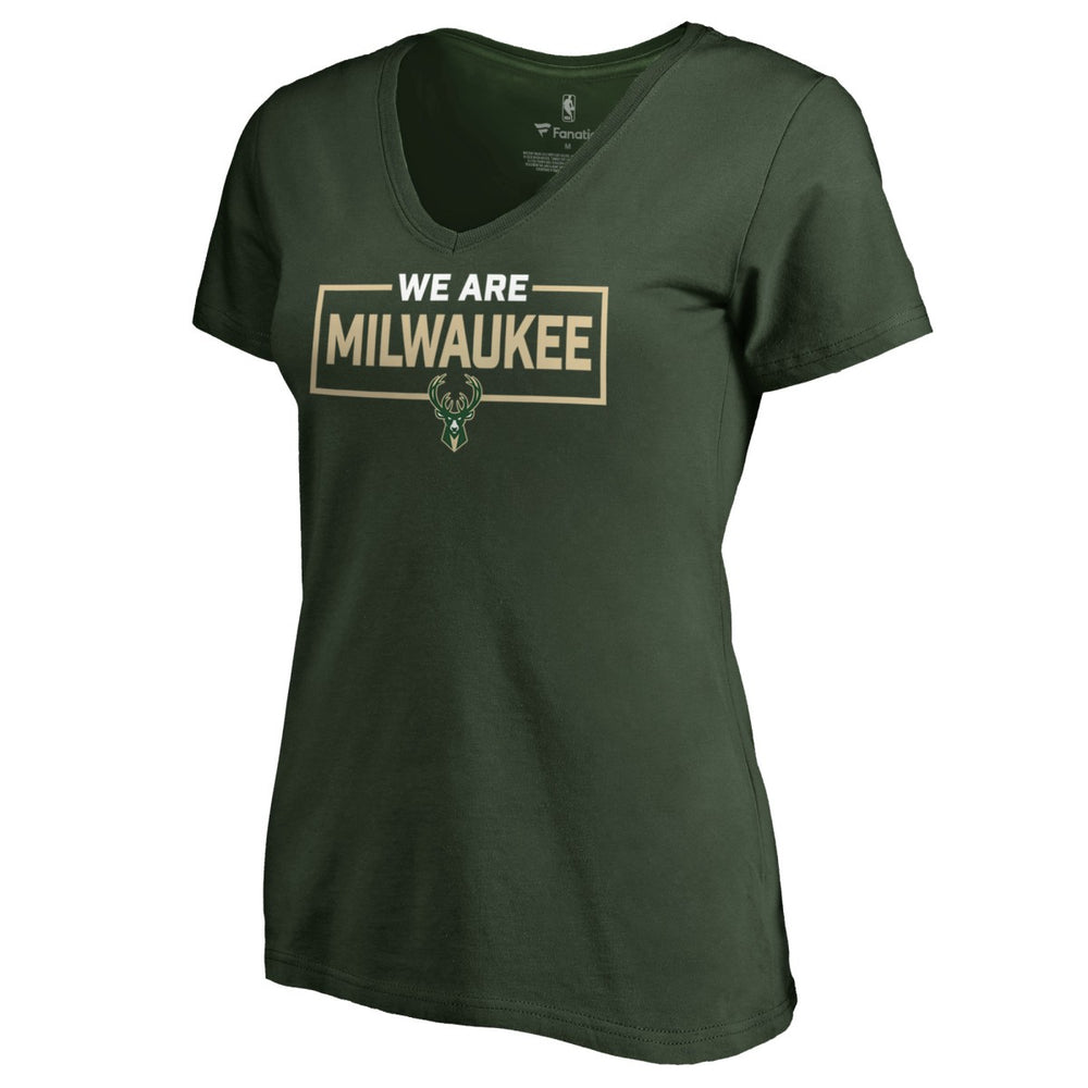 Milwaukee Bucks Women's We Are Iconic Collection V-Neck T-Shirt Green