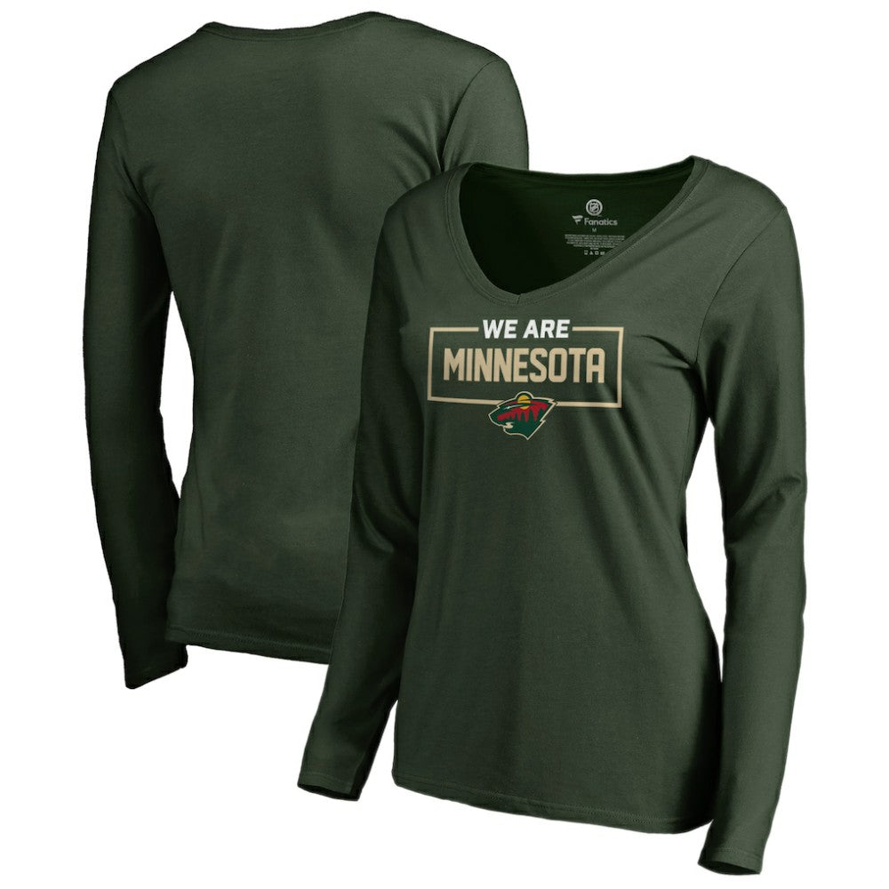 Minnesota Wild Women's Iconic Collection We Are Long Sleeve V-Neck T-Shirt - Green - NHL 3120574