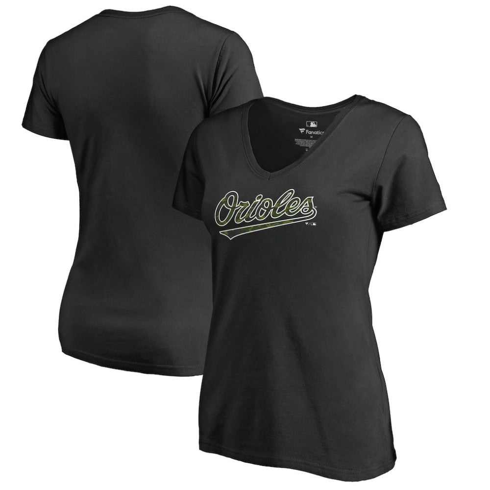 Baltimore Orioles Women's Armed Forces Wordmark T-Shirt - Black - MLB Discount