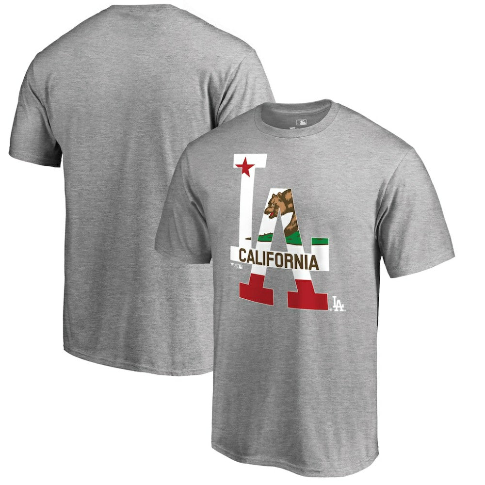 Los Angeles Dodgers Hometown Collection Cali Flag T-Shirt - Heathered Gray - MLB Lifestyle