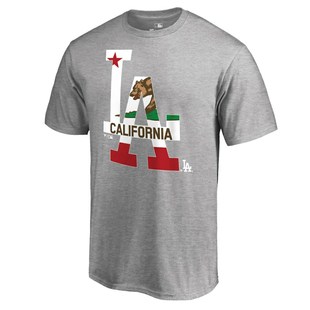 Los Angeles Dodgers Hometown Collection Cali Flag T-Shirt - Heathered Gray - MLB Lifestyle