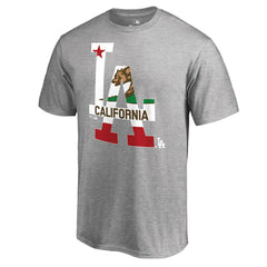 Los Angeles Dodgers Hometown Collection Cali Flag T-Shirt - Heathered Gray - MLB Lifestyle