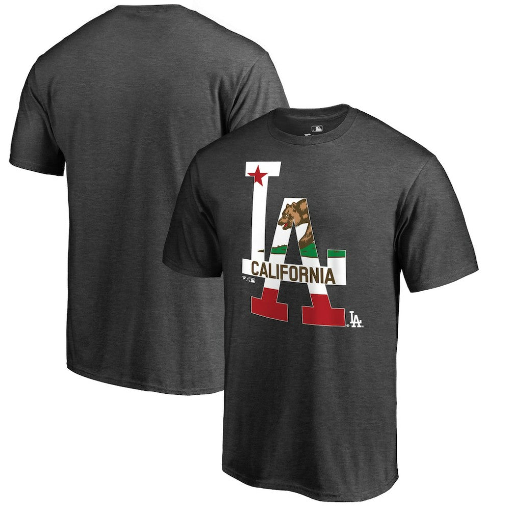 Los Angeles Dodgers Hometown Collection Cali Flag T-Shirt - Heathered Charcoal - MLB Discount