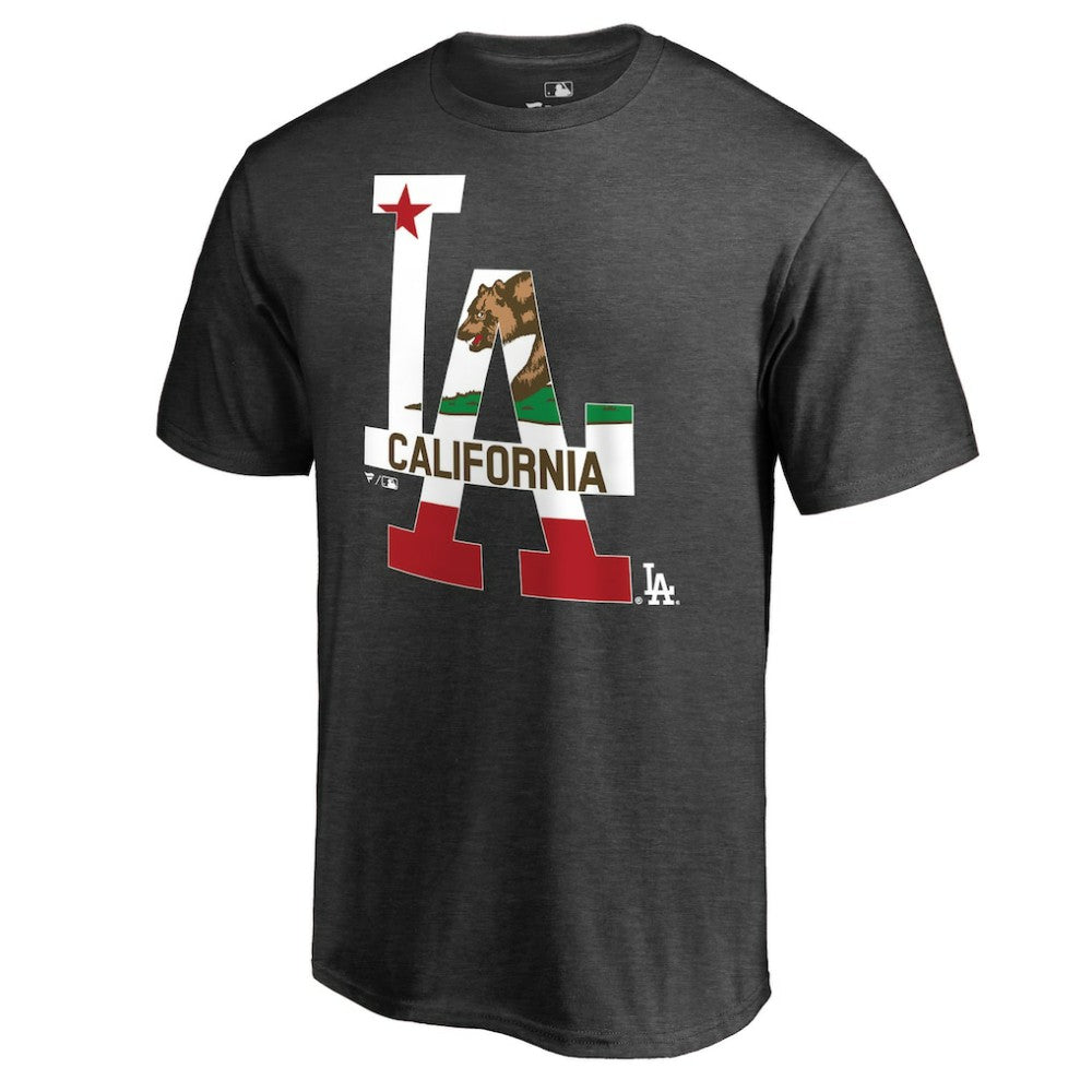Los Angeles Dodgers Hometown Collection Cali Flag T-Shirt - Heathered Charcoal - MLB Discount