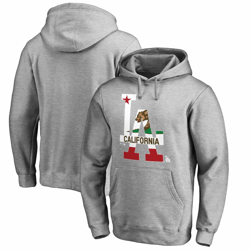 Los Angeles Dodgers Hometown Collection Cali Flag Pullover Hoodie - Heathered Gray - MLB Discount