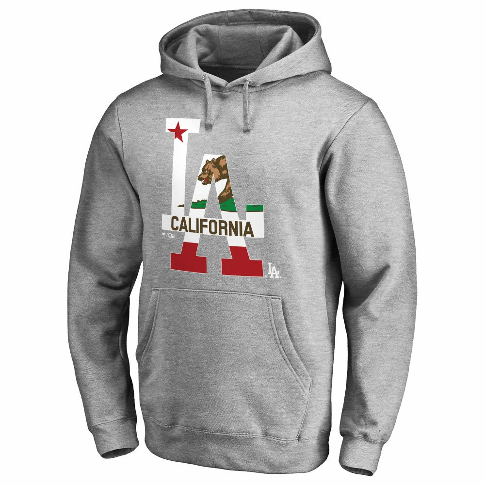 Los Angeles Dodgers Hometown Collection Cali Flag Pullover Hoodie - Heathered Gray - MLB Discount