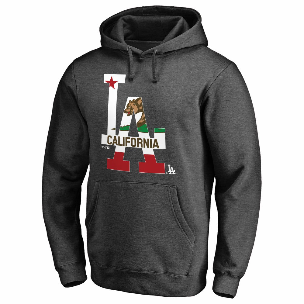 Los Angeles Dodgers Hometown Collection Cali Flag Pullover Hoodie - Heathered Charcoal - MLB Lifestyle