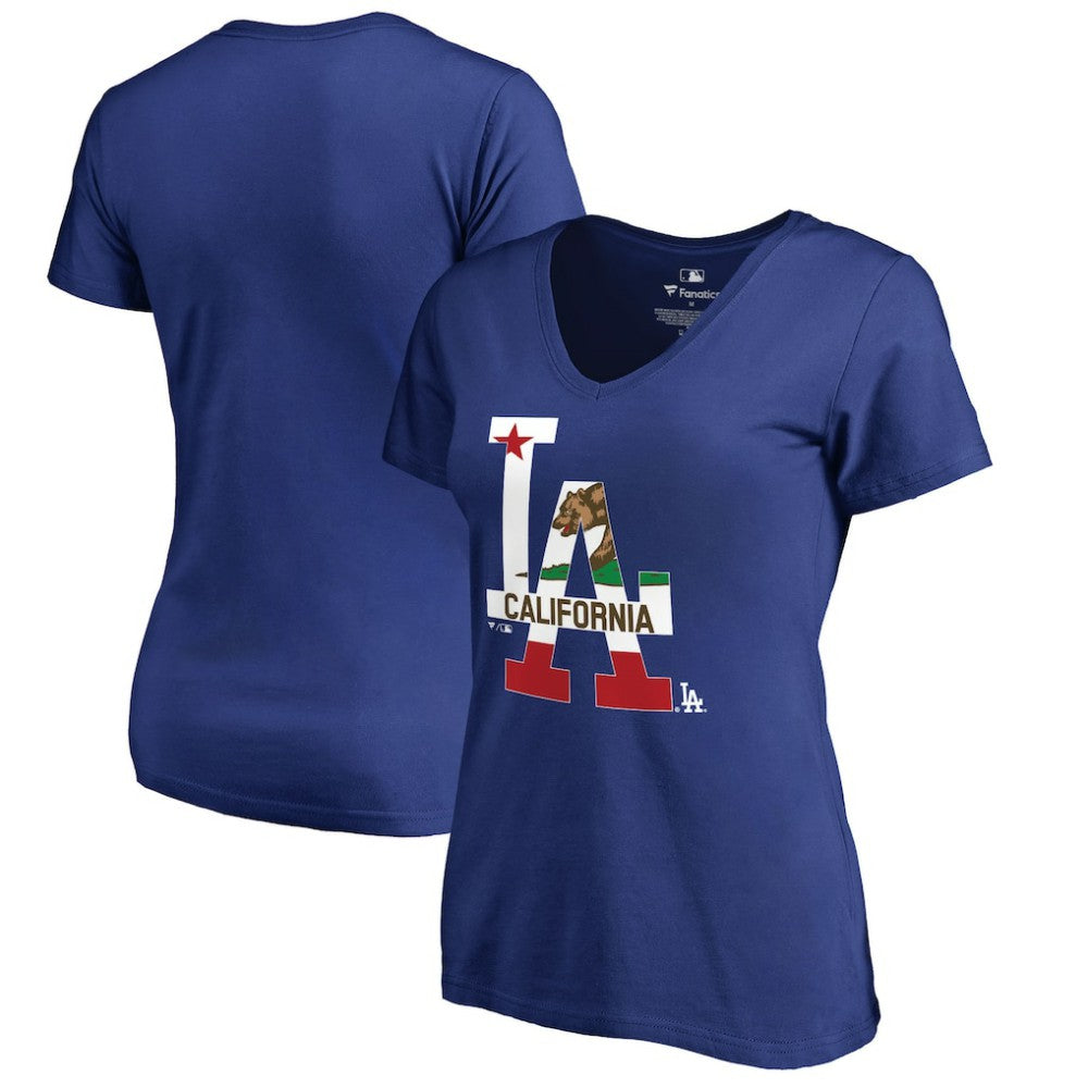 Los Angeles Dodgers Women's Hometown Collection Cali Flag T-Shirt - Royal - MLB Lifestyle