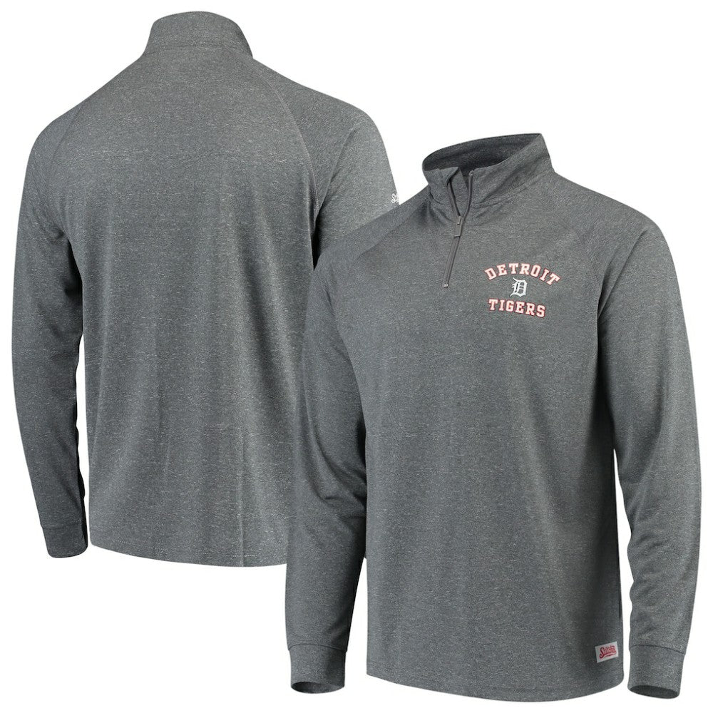 Detroit Tigers Stitches Team Raglan Quarter-Zip Pullover Jacket - Heathered Charcoal - MLB Lifestyle