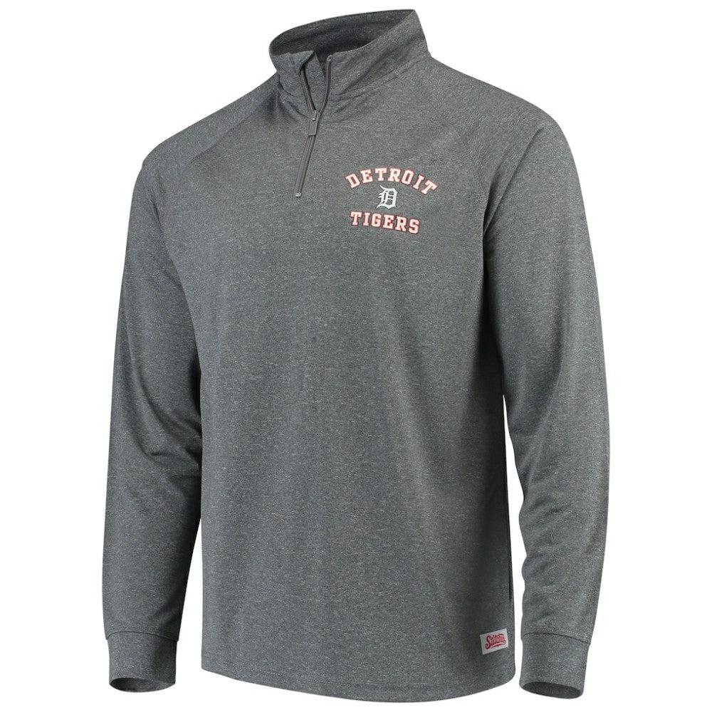 Detroit Tigers Stitches Team Raglan Quarter-Zip Pullover Jacket - Heathered Charcoal - MLB Lifestyle