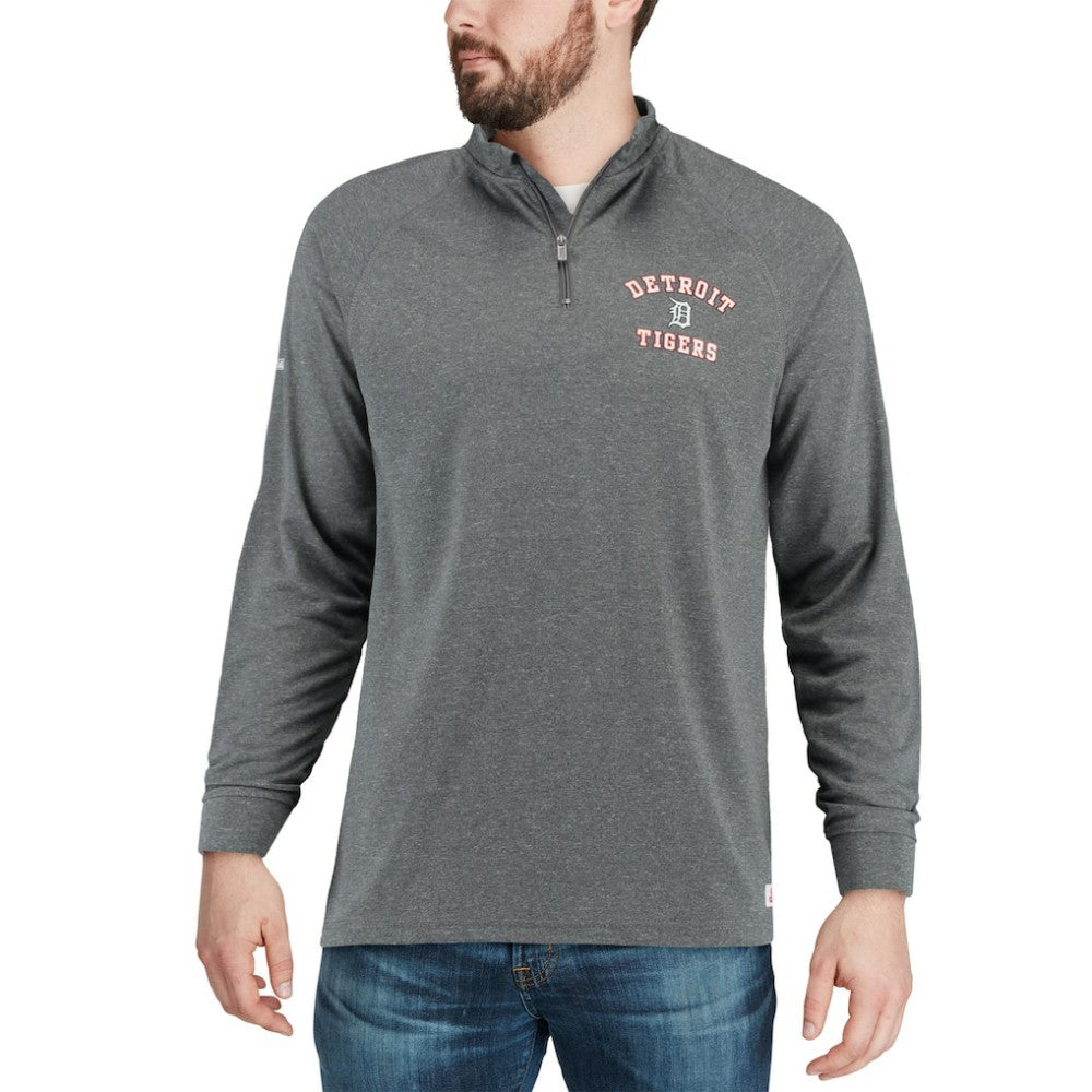 Detroit Tigers Stitches Team Raglan Quarter-Zip Pullover Jacket - Heathered Charcoal - MLB Lifestyle
