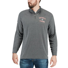 Detroit Tigers Stitches Team Raglan Quarter-Zip Pullover Jacket - Heathered Charcoal - MLB Lifestyle