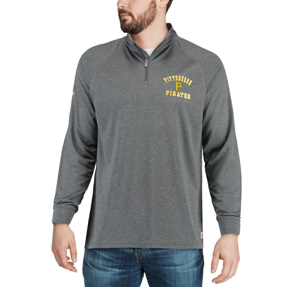 Pittsburgh Pirates Stitches Team Raglan Quarter-Zip Pullover Jacket - Heathered Charcoal - MLB Sale
