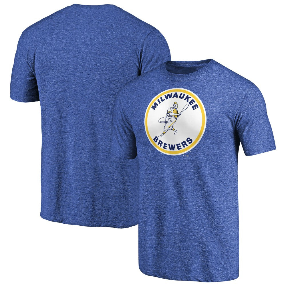 Milwaukee Brewers Cooperstown Collection Forbes Tri-Blend T-Shirt - Heathered Royal - MLB Lifestyle
