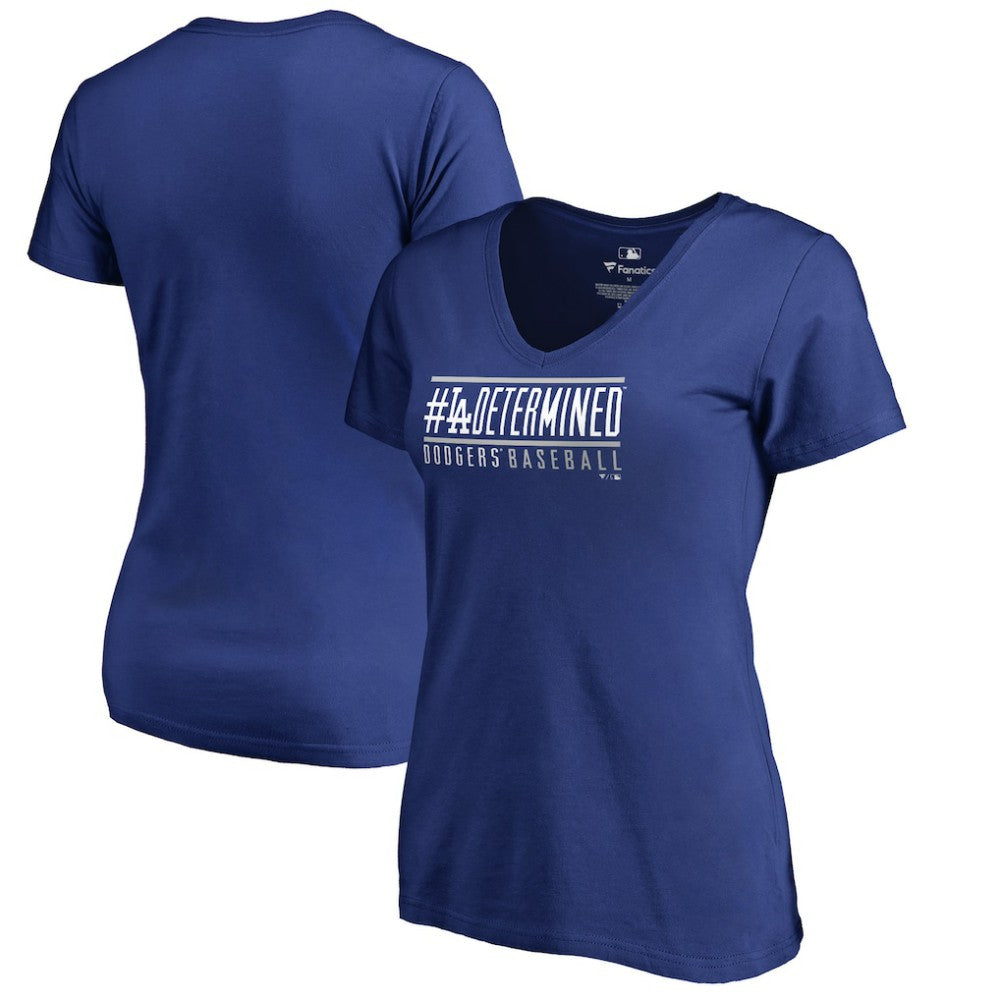 Los Angeles Dodgers Women's Hometown Collection Determined V-Neck T-Shirt - Royal - MLB Lifestyle