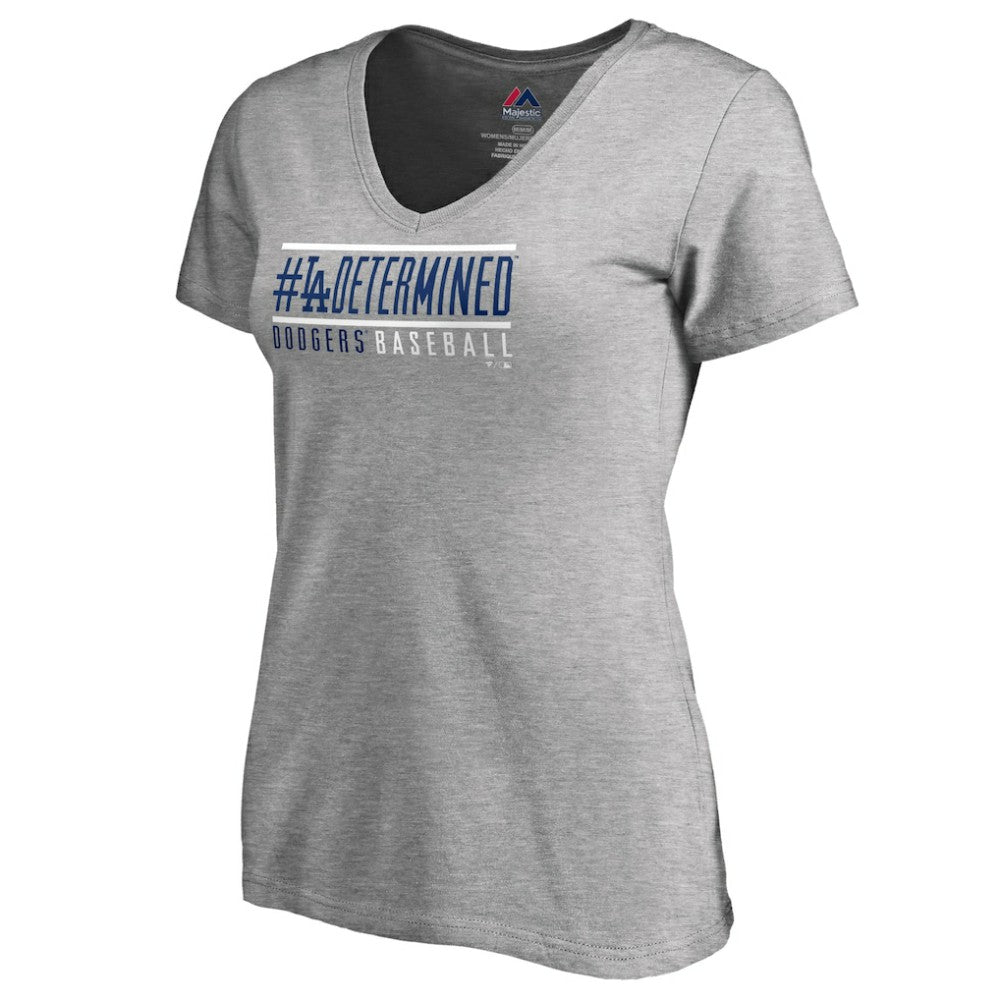Los Angeles Dodgers Women's Hometown Collection Determined V-Neck T-Shirt - Heathered Gray - MLB Lifestyle
