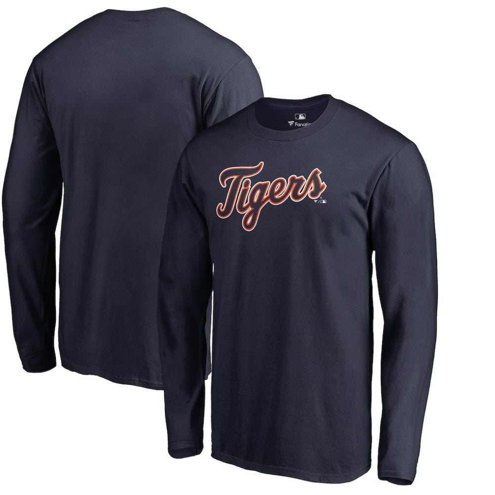 Detroit Tigers Team Wordmark Long Sleeve T-Shirt - Navy - MLB Discount