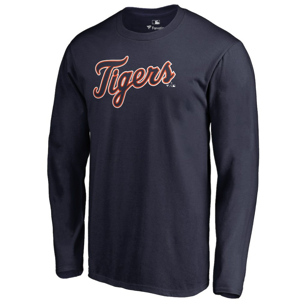 Detroit Tigers Team Wordmark Long Sleeve T-Shirt - Navy - MLB Discount