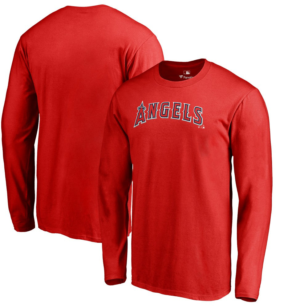 Los Angeles Angels Team Wordmark Long Sleeve T-Shirt - Red - MLB Lifestyle