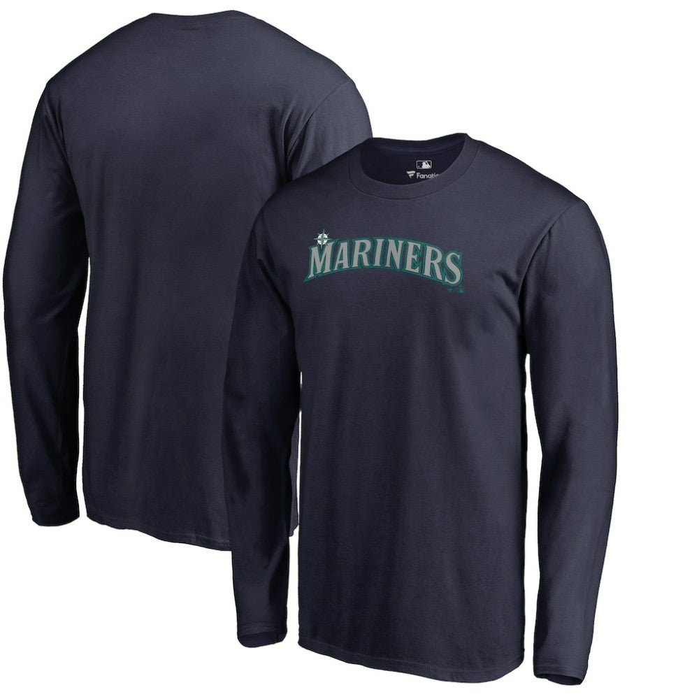 Seattle Mariners Team Wordmark Long Sleeve T-Shirt - Navy - MLB Discount