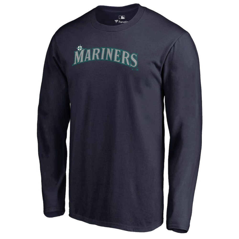Seattle Mariners Team Wordmark Long Sleeve T-Shirt - Navy - MLB Discount