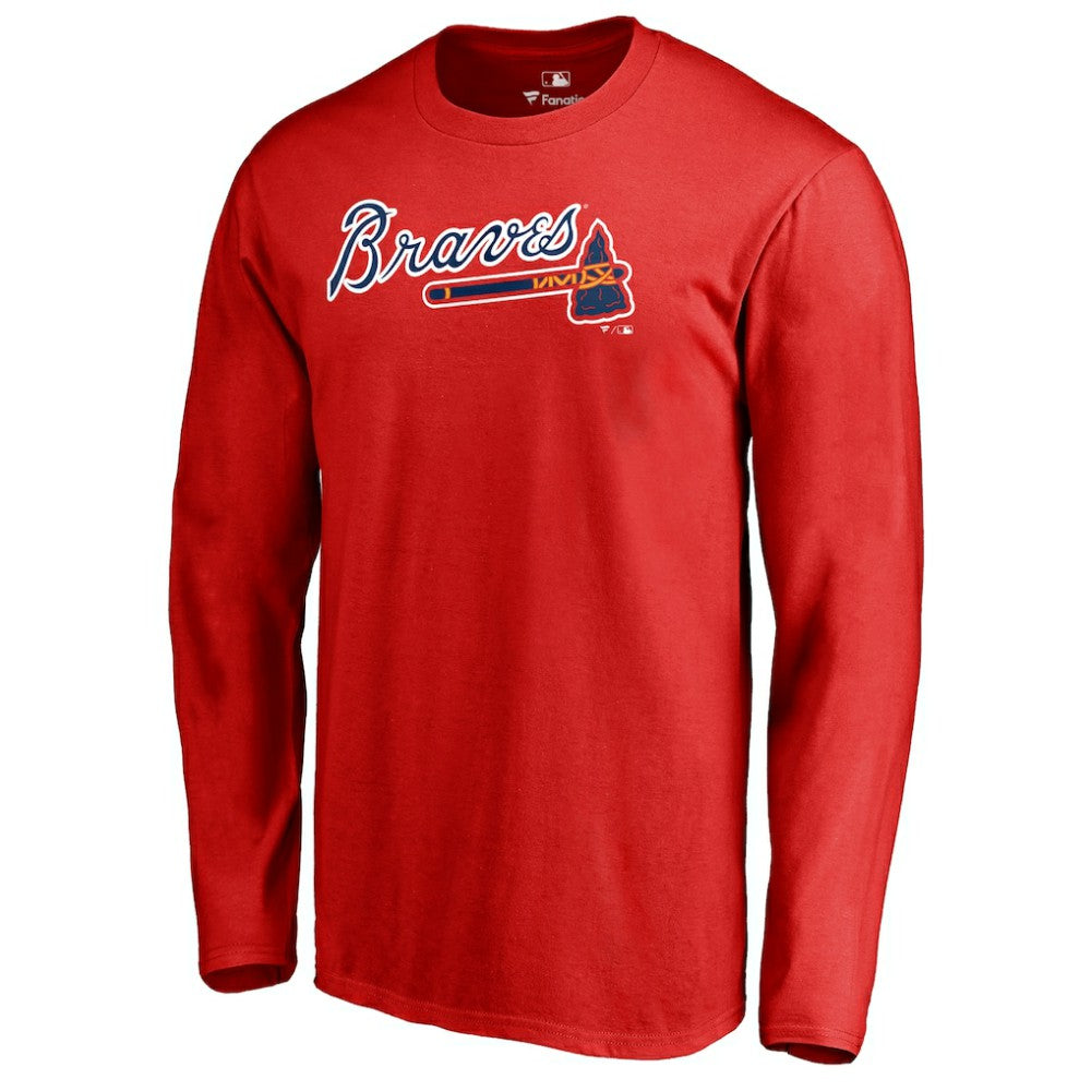Atlanta Braves Team Wordmark Long Sleeve T-Shirt - Red - MLB on Sale