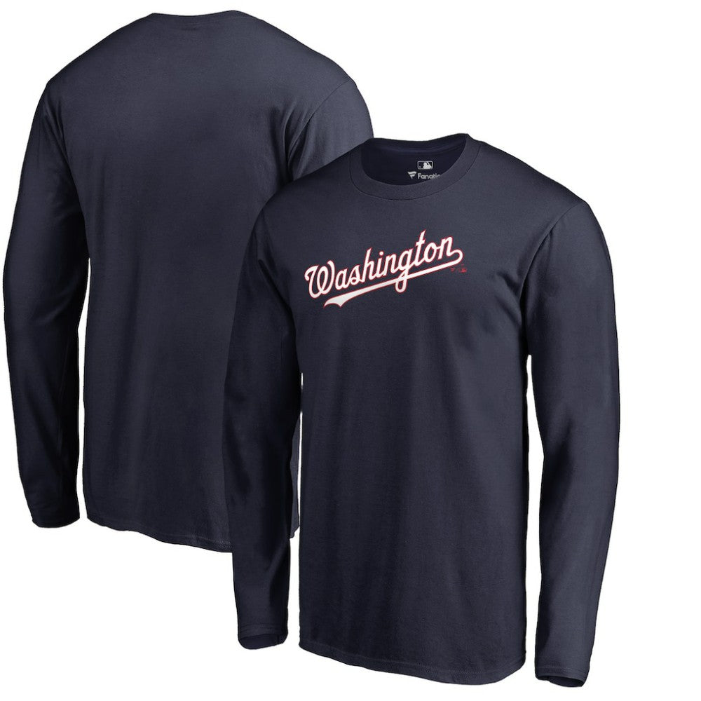Washington Nationals Team Wordmark Long Sleeve T-Shirt - Navy - MLB Lifestyle