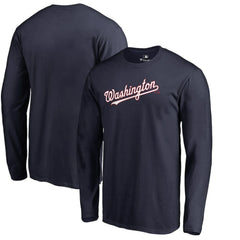 Washington Nationals Team Wordmark Long Sleeve T-Shirt - Navy - MLB Lifestyle