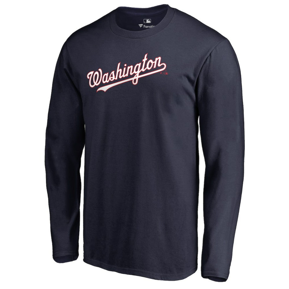 Washington Nationals Team Wordmark Long Sleeve T-Shirt - Navy - MLB Lifestyle