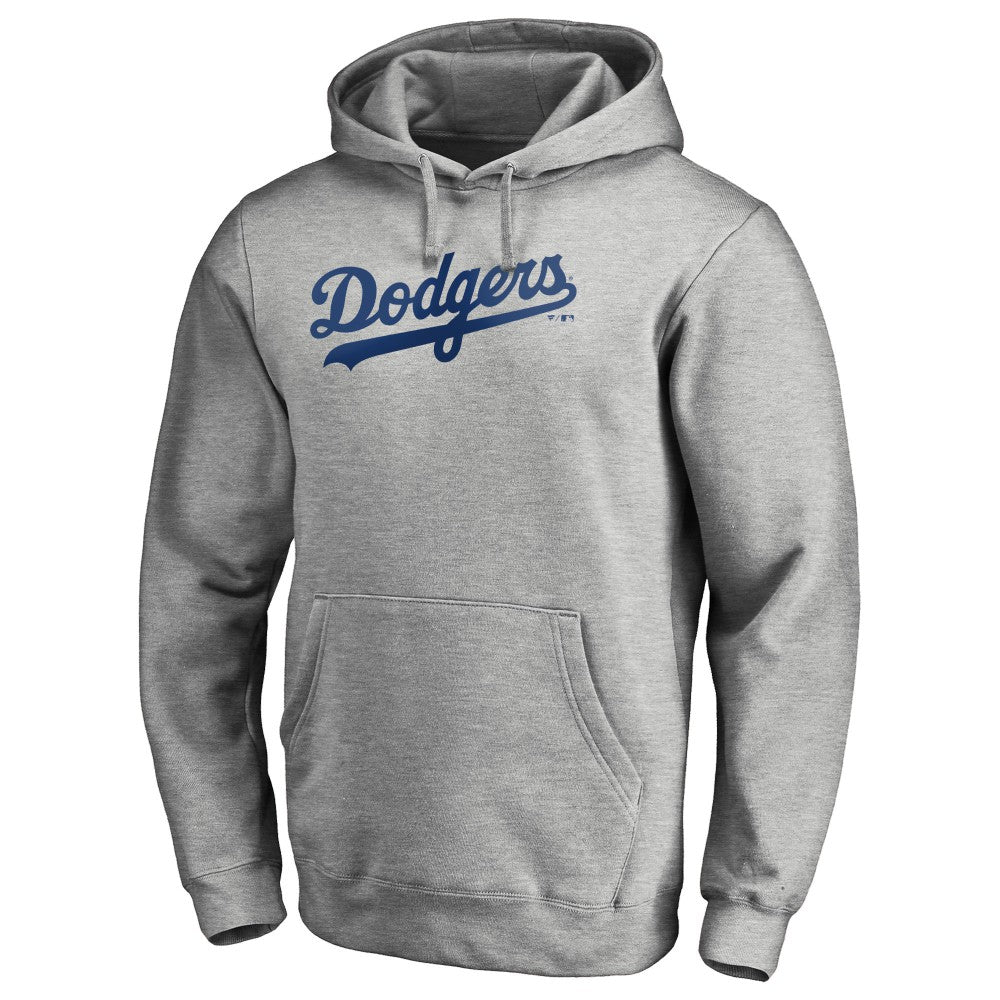 Los Angeles Dodgers Official Wordmark Fitted Pullover Hoodie - Heather Gray - MLB Sale