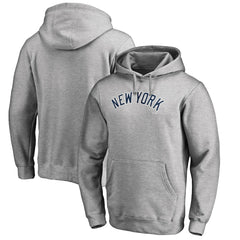New York Yankees Official Wordmark Fitted Pullover Hoodie - Heather Gray - MLB Lifestyle