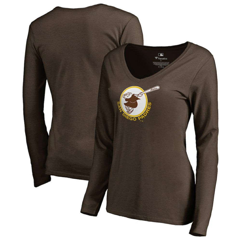 San Diego Padres Women's Cooperstown Collection Forbes Long Sleeve V-Neck T-Shirt - Brown - MLB Online