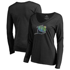 Tampa Bay Rays Women's Cooperstown Collection Forbes Long Sleeve V-Neck T-Shirt - Black - MLB on Sale