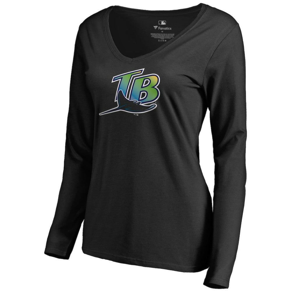 Tampa Bay Rays Women's Cooperstown Collection Forbes Long Sleeve V-Neck T-Shirt - Black - MLB on Sale