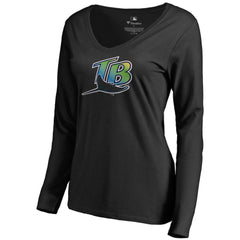 Tampa Bay Rays Women's Cooperstown Collection Forbes Long Sleeve V-Neck T-Shirt - Black - MLB on Sale