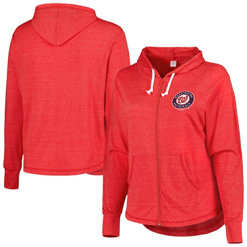 Washington Nationals Soft as a Grape Women's Plus Size Full-Zip Lightweight Hoodie Top - Red - MLB Lifestyle