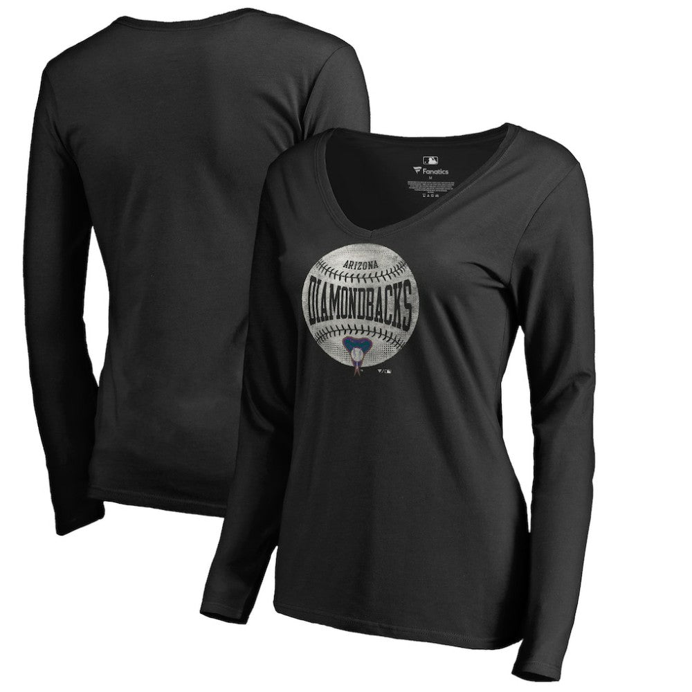 Arizona Diamondbacks Women's Cooperstown Collection Slider Long Sleeve V-Neck T-Shirt - Black - MLB Lifestyle