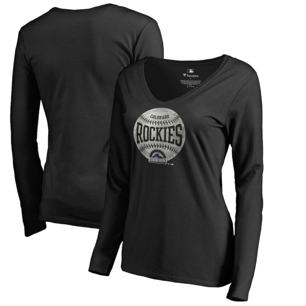 Colorado Rockies Women's Cooperstown Collection Slider Long Sleeve V-Neck T-Shirt - Black - MLB Lifestyle
