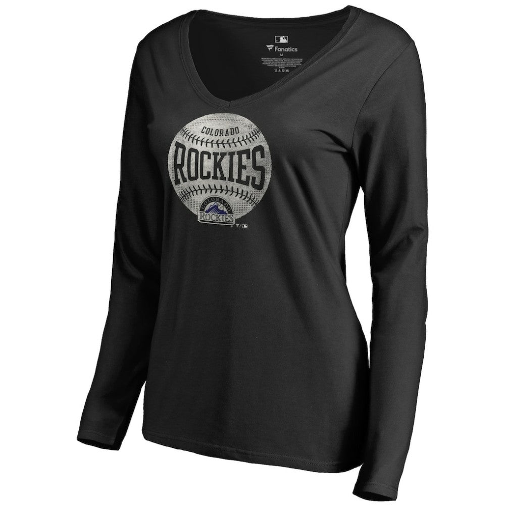 Colorado Rockies Women's Cooperstown Collection Slider Long Sleeve V-Neck T-Shirt - Black - MLB Lifestyle