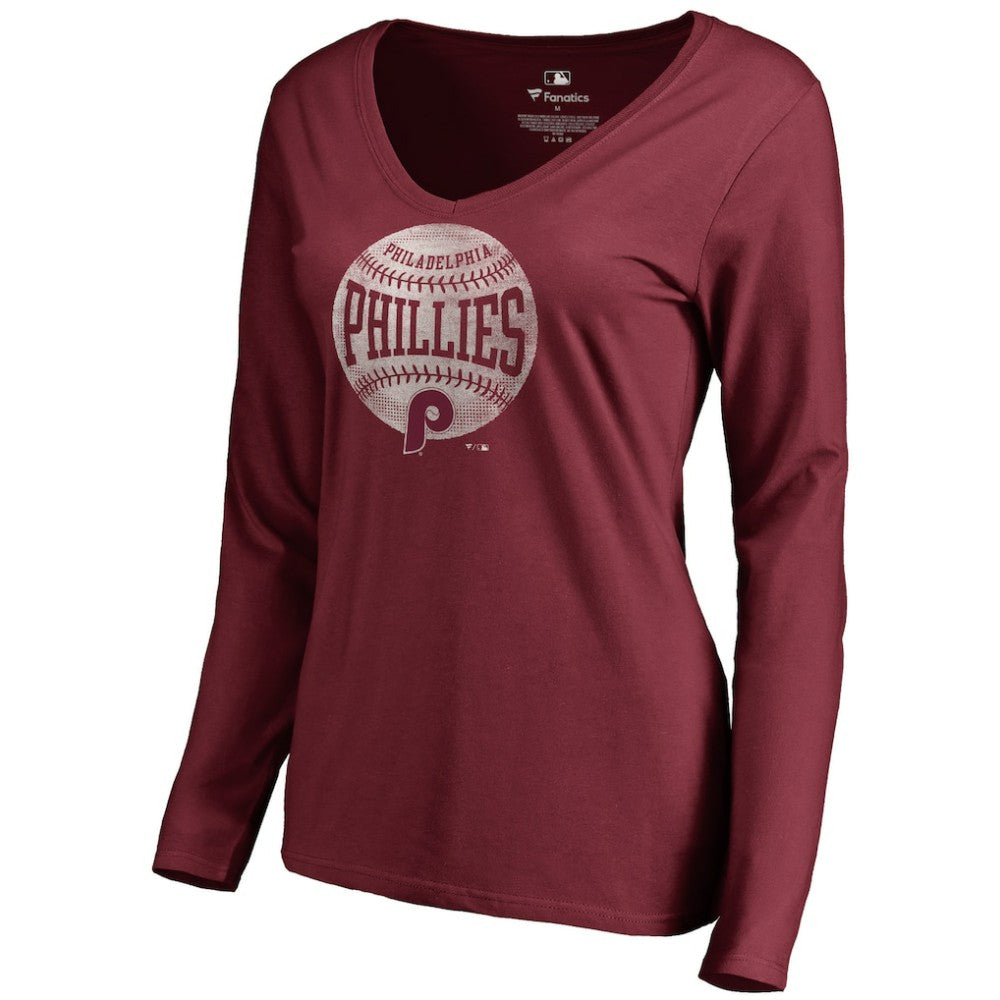 Philadelphia Phillies Women's Cooperstown Collection Slider Long Sleeve V-Neck T-Shirt - Maroon - MLB on Sale