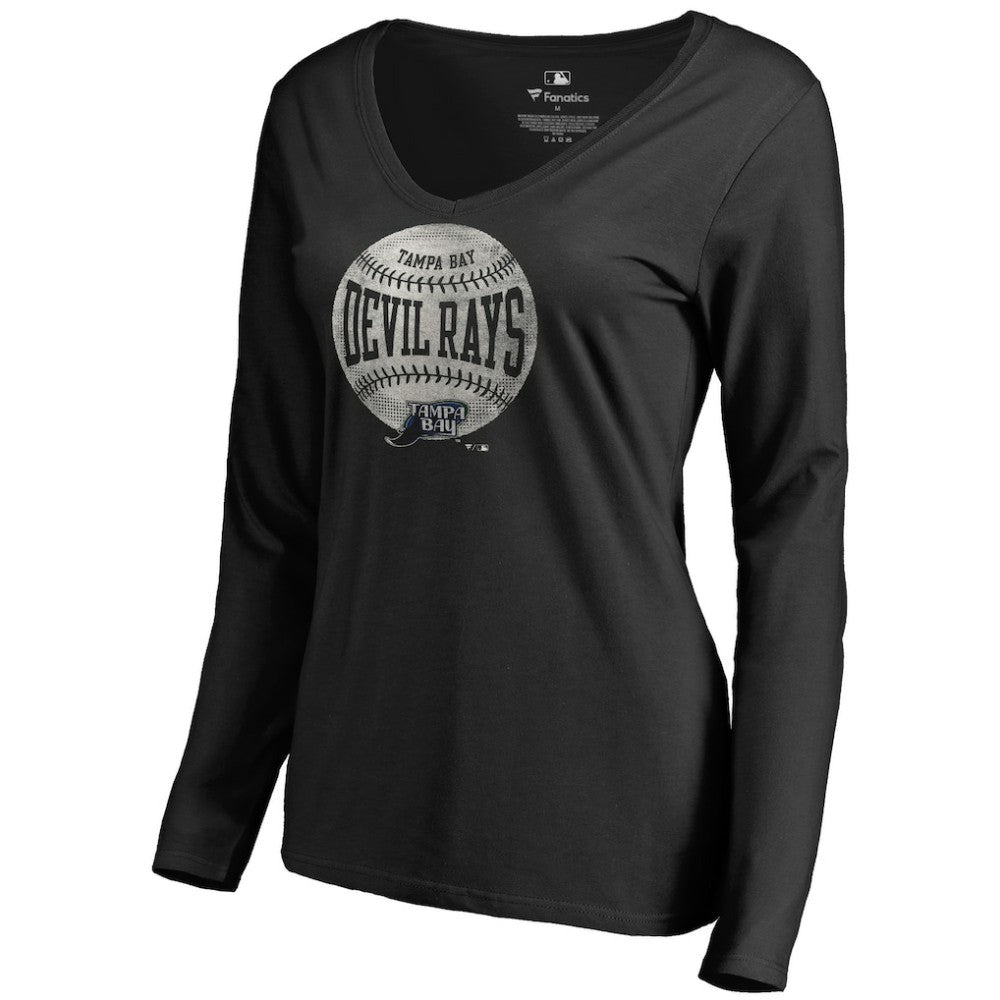 Tampa Bay Rays Women's Cooperstown Collection Slider Long Sleeve V-Neck T-Shirt - Black - MLB Lifestyle