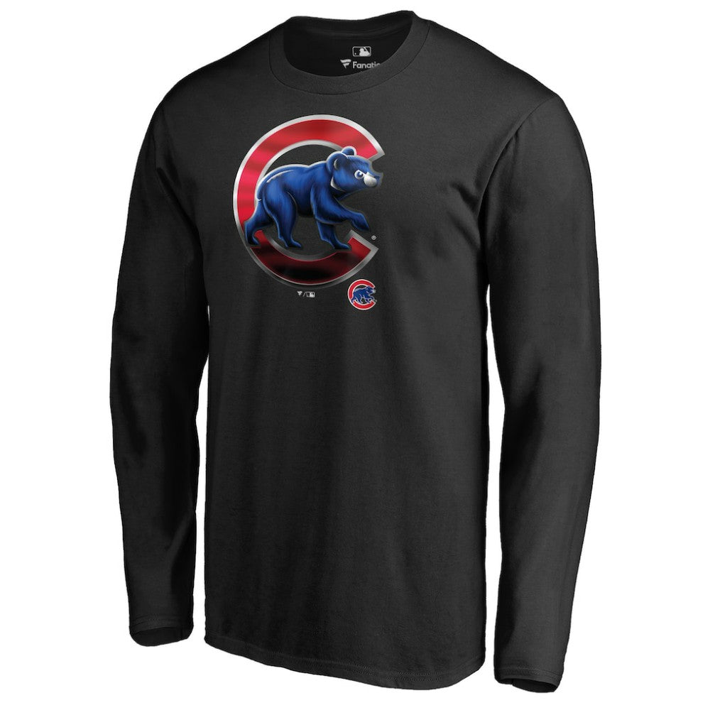 Chicago Cubs Midnight Mascot Long Sleeve T-Shirt - Black - MLB Discount
