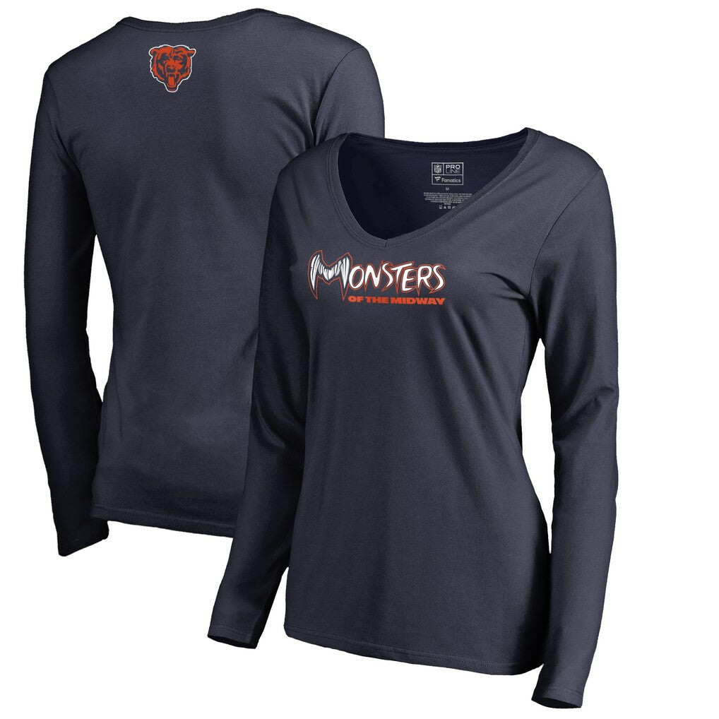 Chicago Bears Women's Monsters Long Sleeve V-Neck T-Shirt Navy