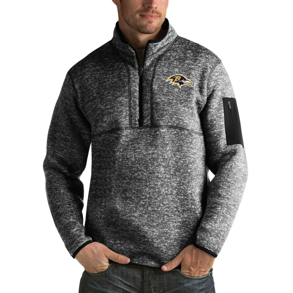 Baltimore Ravens Antigua Fortune Big & Tall Quarter-Zip Pullover Jacket Heather Black
