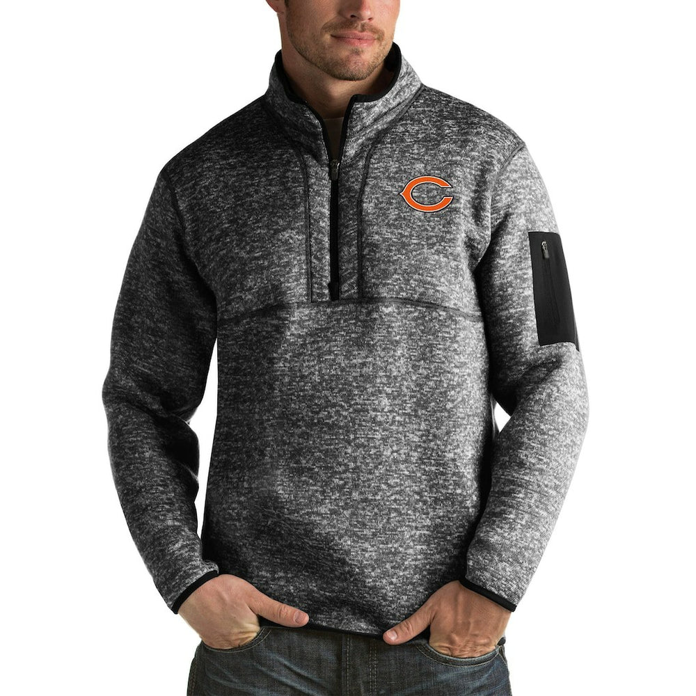 Chicago Bears Antigua Fortune Big & Tall Quarter-Zip Pullover Jacket Heather Black