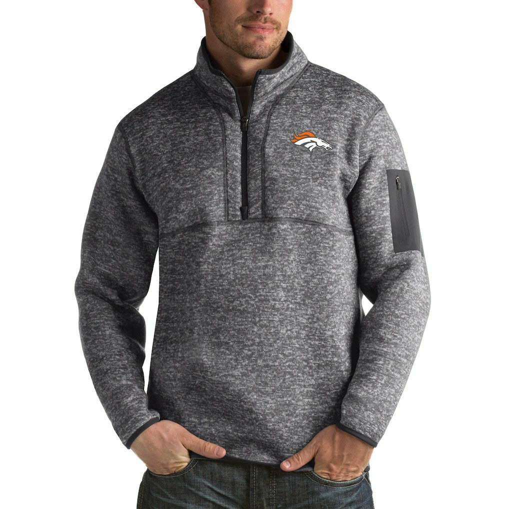 Denver Broncos Antigua Fortune Big & Tall Quarter-Zip Pullover Jacket Charcoal
